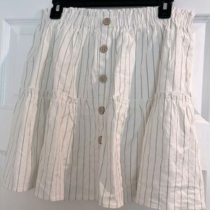 Hem & Thread Striped & Ruffled Midi Skirt with Elastic Waist